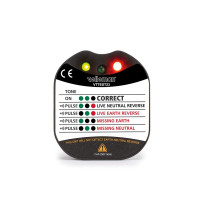 Testeur de tension et de terre pour prise murale - Cat II - 230 V - Indication par LED et buzzer - Type E/F (France/Allemagne)