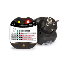 Testeur de tension et de terre pour prise murale - Cat II - 230 V - Indication par LED et buzzer - Type E/F (France/Allemagne)