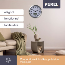 Horloge murale en aluminium avec écran LCD et thermomètre, hygromètre & prévisions météo - ø 35 cm