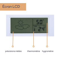 Horloge murale en aluminium avec écran LCD et thermomètre, hygromètre & prévisions météo - ø 35 cm