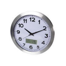 Horloge murale en aluminium avec écran LCD et thermomètre, hygromètre & prévisions météo - ø 35 cm