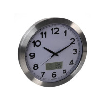 Horloge murale en aluminium avec écran LCD et thermomètre, hygromètre & prévisions météo - ø 35 cm