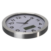 Horloge murale en aluminium avec écran LCD et thermomètre, hygromètre & prévisions météo - ø 35 cm