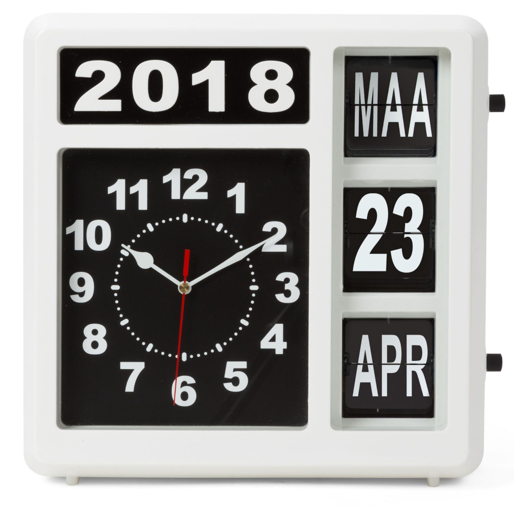 Horloge murale à chiffres sautants avec calendrier - 31 x 31 cm - néerlandais