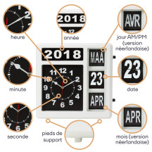 Horloge murale à chiffres sautants avec calendrier - 31 x 31 cm - néerlandais