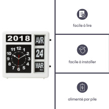 Horloge murale à chiffres sautants avec calendrier - 31 x 31 cm - français