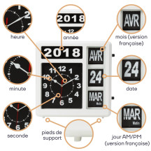 Horloge murale à chiffres sautants avec calendrier - 31 x 31 cm - français