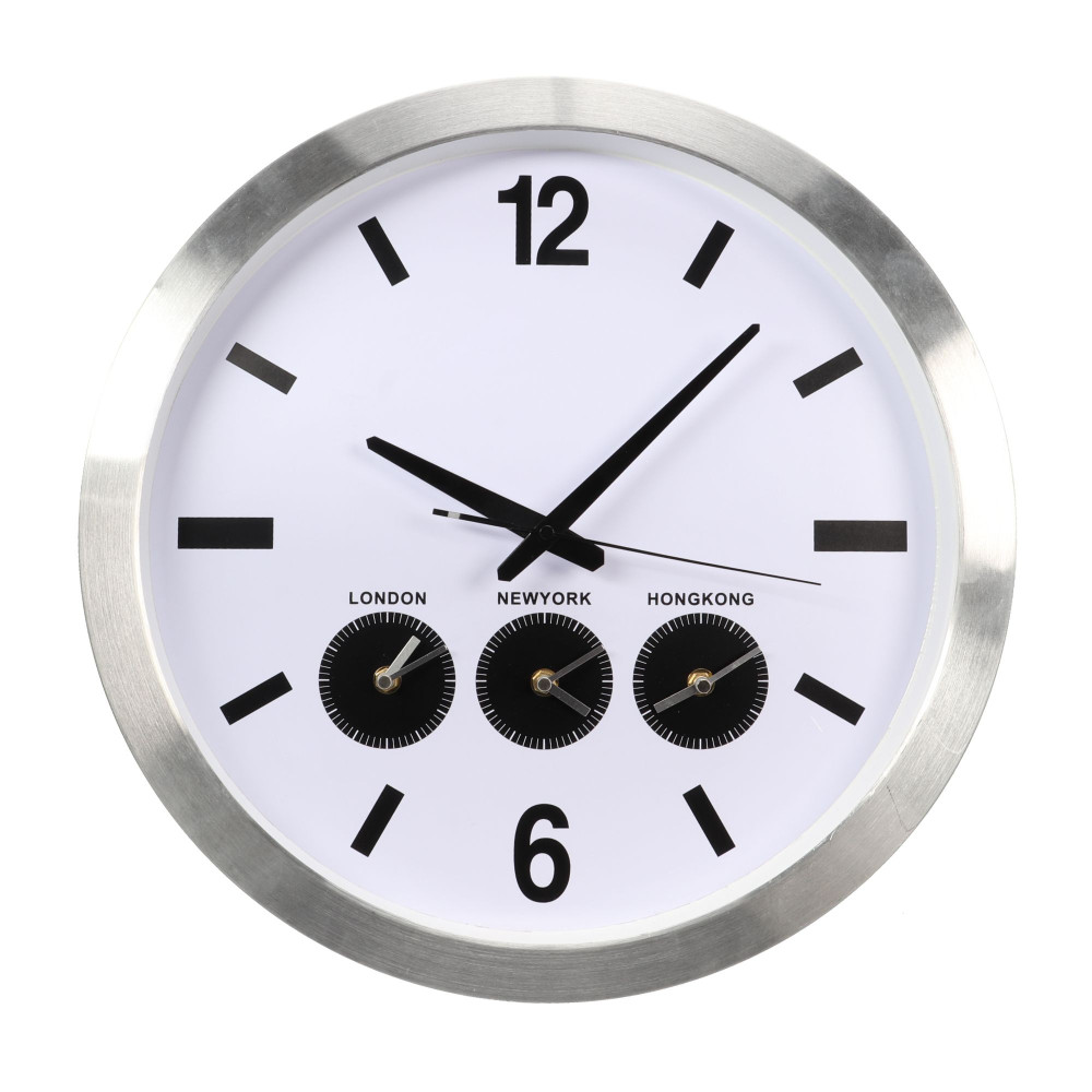 Horloge murale en aluminium avec 3 fuseaux horaires - ø 45.5 cm