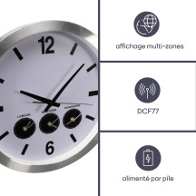 Horloge murale en aluminium avec 3 fuseaux horaires - ø 45.5 cm