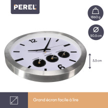 Horloge murale en aluminium avec 3 fuseaux horaires - ø 45.5 cm