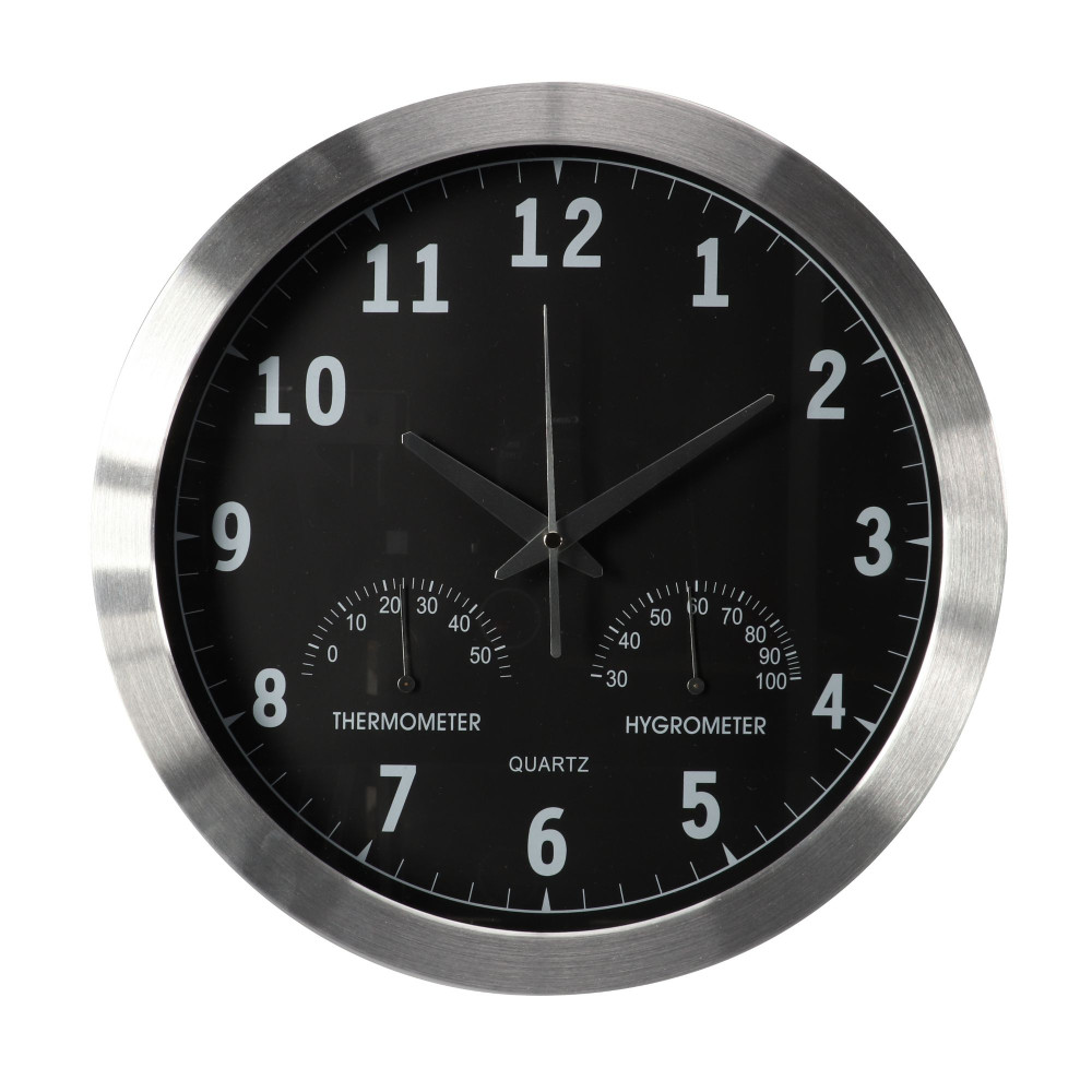 Horloge murale en aluminium avec thermomètre & hygromètre - ø 35.5 cm