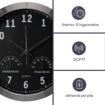 Horloge murale en aluminium avec thermomètre & hygromètre - ø 35.5 cm