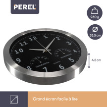 Horloge murale en aluminium avec thermomètre & hygromètre - ø 35.5 cm