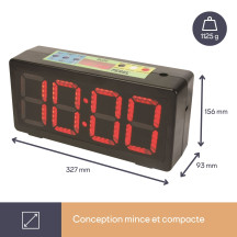 Horloge avec chronomètre/compte à rebours & minuterie d'intervalle - 32,7 x 15,6 x 9,3 cm