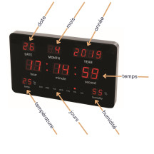 Horloge murale avec affichage LED - 37,8 x 25,8 x 2,5 cm
