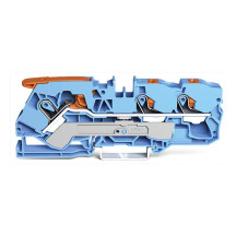 Borne de passage à 3 conducteurs avec levier et bouton-poussoir 10 mm², bleu