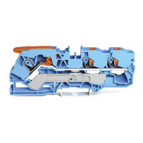Borne de passage à 3 conducteurs avec levier et bouton-poussoir 10 mm², bleu