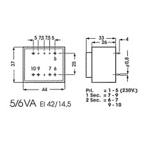 TRANSFORMATEUR MOULE  5VA  2 x 15V / 2 x 0.167A