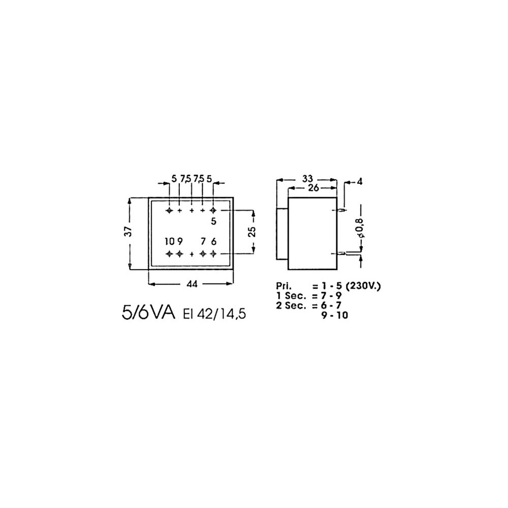 TRANSFORMATEUR MOULE  5VA  2 x 15V / 2 x 0.167A