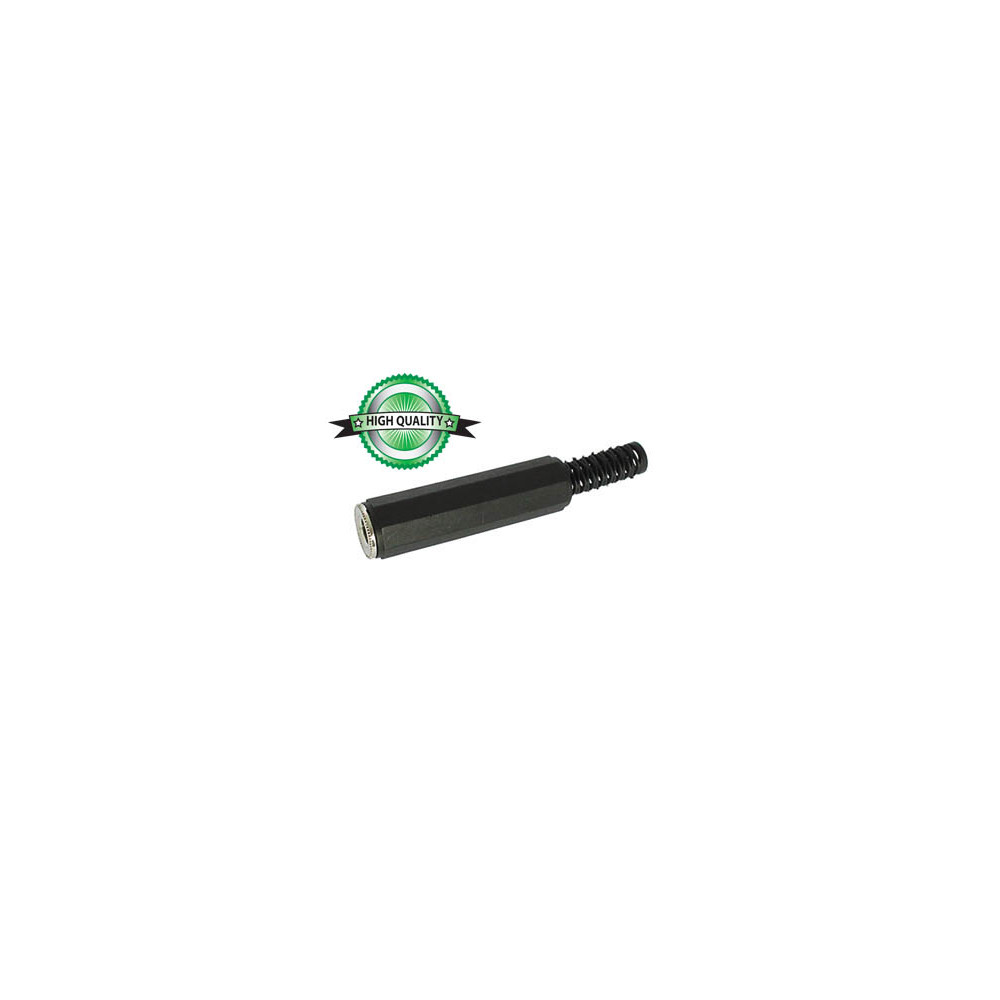JACK FEMELLE 6.35mm STEREO NICKELE NOIR AVEC CAPOT EN CAOUTCHOUC