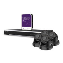 KIT VIDÉOSURVEILLANCE IP 4 MP - ENREGISTREUR NVR 8 CANAUX - 4 x CAMÉRA DÔME IP NOIRE - 3 To HD - CÂBLES