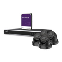 KIT VIDÉOSURVEILLANCE IP 4 MP - ENREGISTREUR NVR 8 CANAUX - 4 x CAMÉRA DÔME IP NOIRE - 3 To HD - CÂBLES