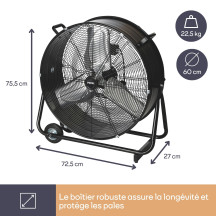 VENTILATEUR DE SOL - TAMBOUR - MÉTAL - Ø 60 cm - NOIR