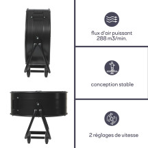 VENTILATEUR DE SOL - TAMBOUR - MÉTAL - Ø 75 cm - NOIR