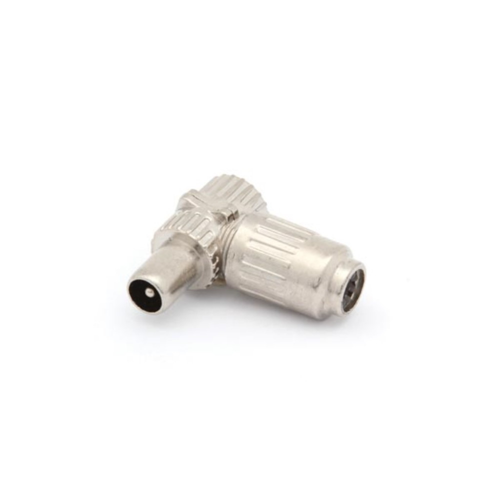 FICHE COAX MÂLE COUDÉE 9.5mm/2.3mm - MÉTALLIQUE