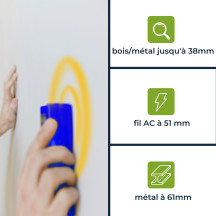 Détecteur adapté au bois, aux métaux ferreux et aux fils sous tension en courant alternatif