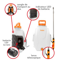 Pulvérisateur à dos avec batterie rechargeable - 12 L