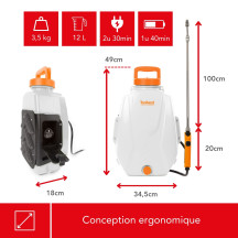 Pulvérisateur à dos avec batterie rechargeable - 12 L