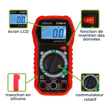 Multimètre numérique compact et antichoc - CAT III - 600 V - 5 fonctions