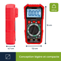 Multimètre numérique universel antichoc à valeur efficace vraie - CAT III - 600 V - 8 fonctions