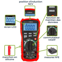 Multimètre numérique antichoc Auto-range true RMS - CAT III - 1000 V - 8 fonctions