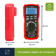 Multimètre numérique antichoc Auto-range true RMS - CAT III - 1000 V - 8 fonctions