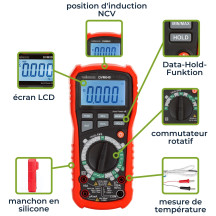 Multimètre numérique industriel antichoc à valeur efficace vraie - CAT III - 1000 V / CAT IV - 600V - 11 fonctions