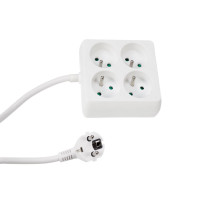 Multiprise carrée à 4 prises - câble de 1,5 m - blanche - prise de terre
