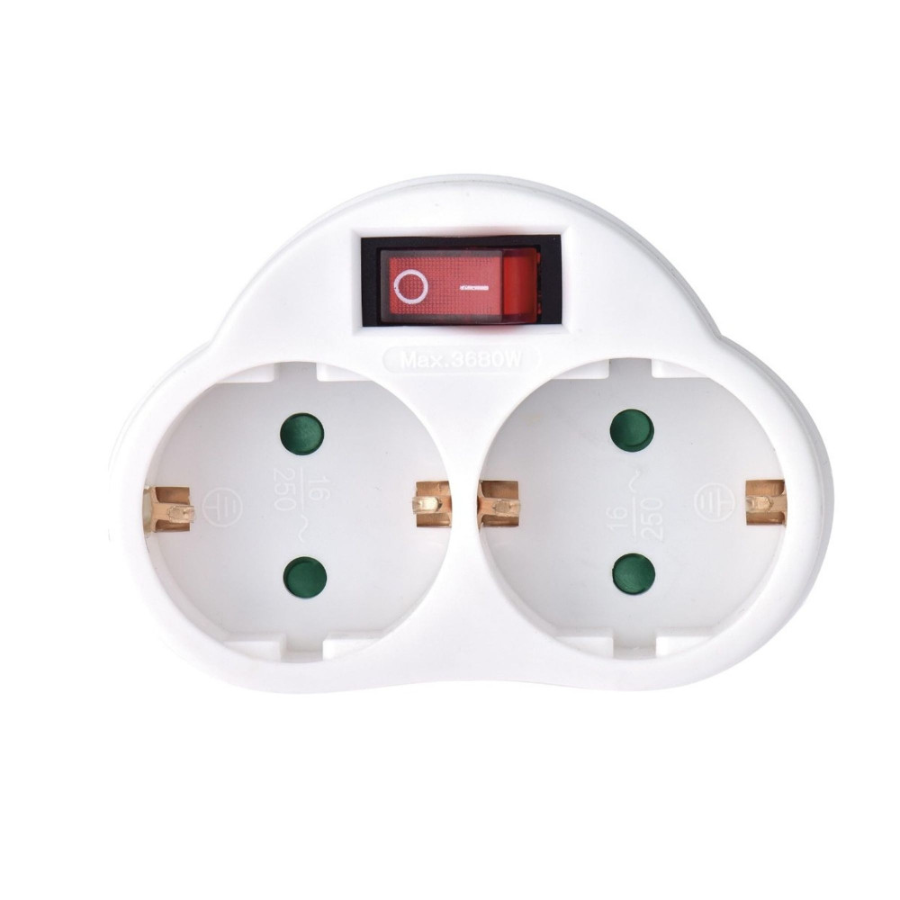 Prise intermédiaire avec interrupteur on/off - 2 prises - Schuko