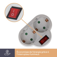 Prise intermédiaire avec interrupteur on/off - 2 prises - Schuko