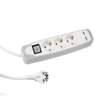 Multiprise à 3 voies avec interrupteur - 2 ports USB - câble de 1,5 m - mise à la terre
