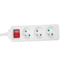 Multiprise à 3 voies avec interrupteur - câble de 3 m - blanche - prise de terre