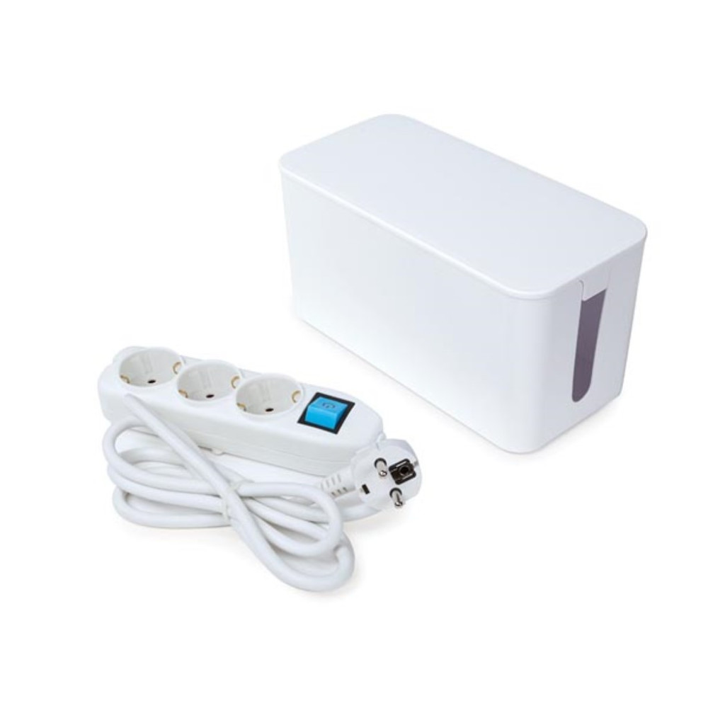 BLOC MULTIPRISE AVEC BOÎTE DE RANGEMENT - 3 PRISES - CÂBLE DE 1.5 m - BLANC - TERRE ALLEMANDE
