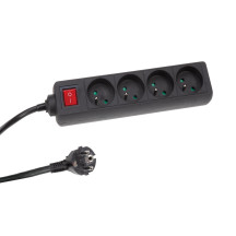 Multiprise 4 prises avec interrupteur - câble de 1,5 m - noire - prise de terre