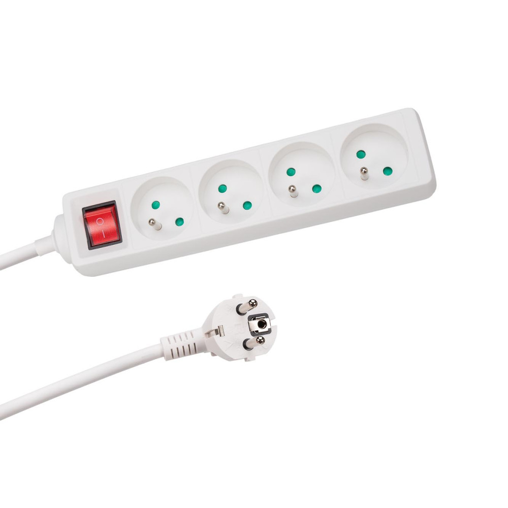Multiprise 4 prises avec interrupteur - câble de 1,5 m - blanche - prise de terre