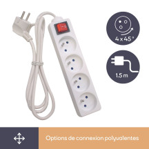Multiprise 4 prises avec interrupteur - câble de 1,5 m - blanche - prise de terre