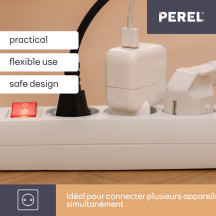 Multiprise 4 prises avec interrupteur - câble de 3 m - blanc - prise de terre