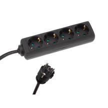 Multiprise 4 prises avec gaine thermorétractable - 3G2.5 - Câble de 5 m - Noir - Mise à la terre