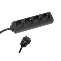 Multiprise 4 prises avec gaine thermorétractable - 3G2.5 - Câble de 5 m - Noir - Mise à la terre
