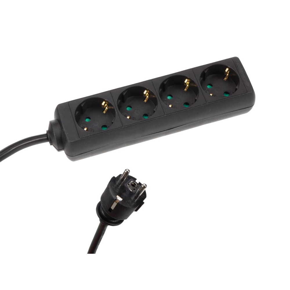 Multiprise 4 prises avec gaine thermorétractable - 3G2.5 - Câble de 5 m - Noir - Mise à la terre